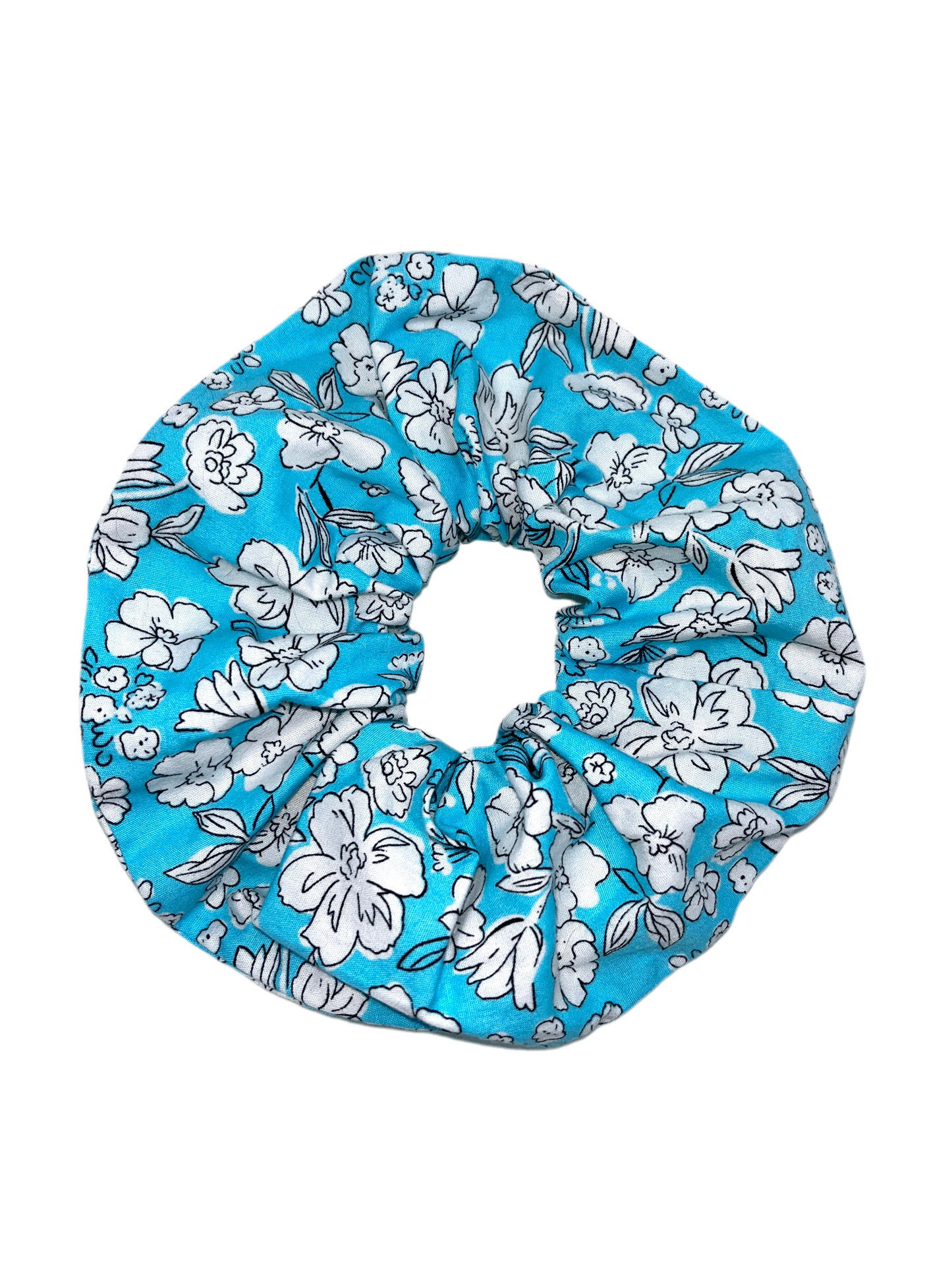 Blue & White Floral Wide Scrunchie